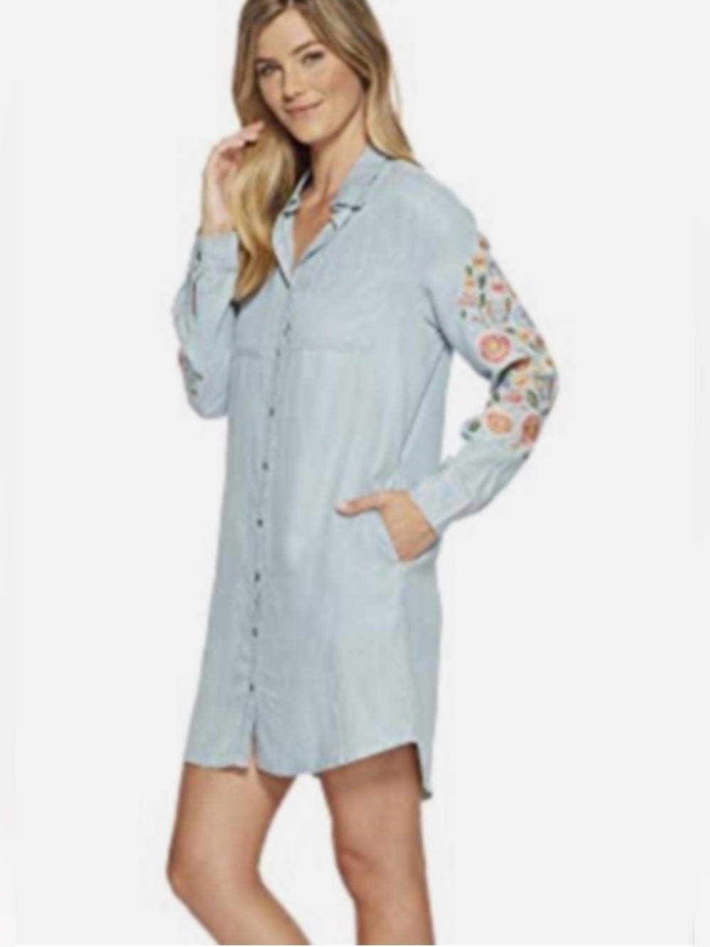 Miss Me Denim Shirt Dress Size M Button Front
Embroidered Floral Western Boho